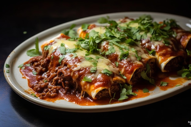 Enchiladas de Carne com Molho Vermelho Picante Comida Mexicana