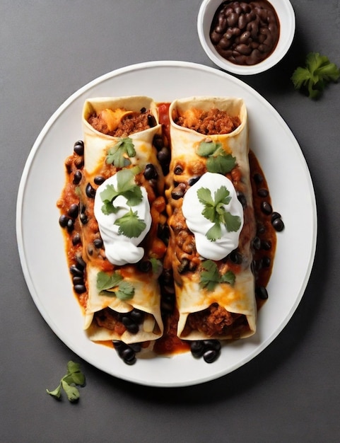 Enchiladas de carne de vaca e feijão preto isoladas em fundo transparente