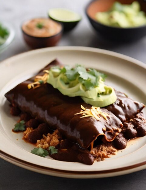 Enchiladas in Mole-Sauce auf dem Teller