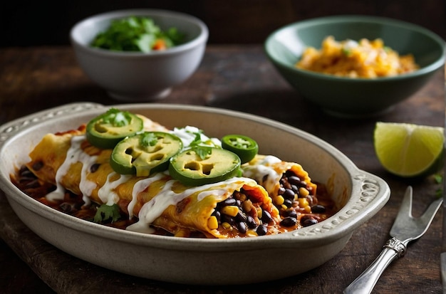 Enchiladas de maíz y frijoles negros