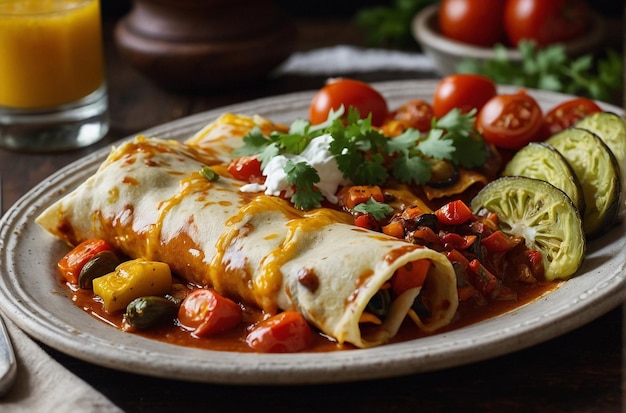 Enchiladas mit einer Seite von Ro serviert