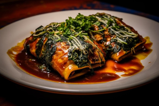 Enchiladas de patata dulce y coles con salsa de frijol negro