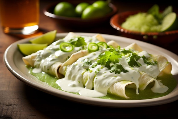 Foto enchiladas de pollo suizas con salsa de tomatillo cremosa