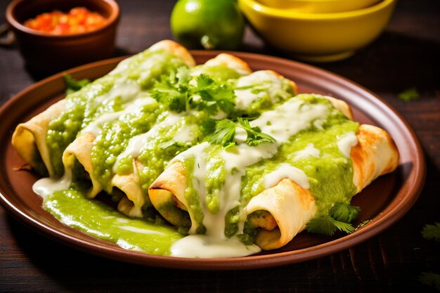 Foto enchiladas de pollo suizas con salsa de tomatillo cremosa