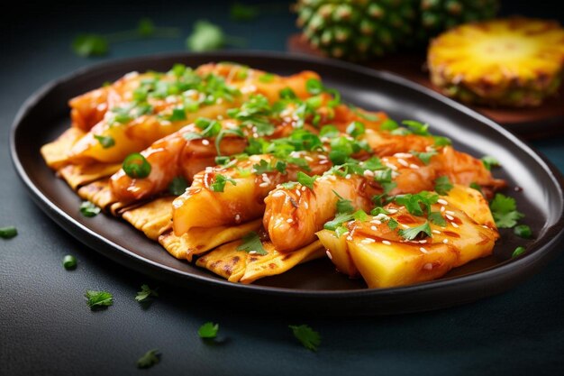 Enchiladas de pollo Teriyaki con piña