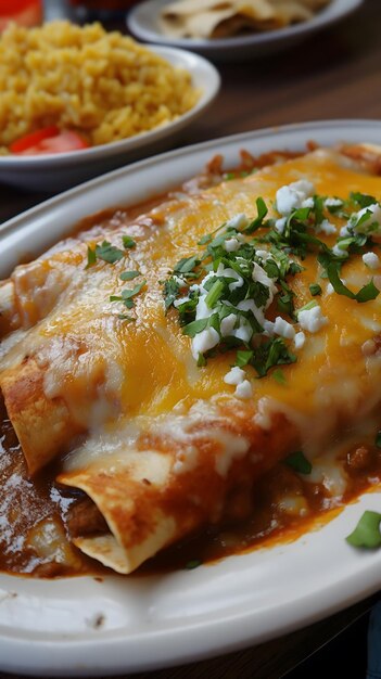 Foto enchiladas de queso apetitosas servidas en un plato con ingredientes frescos