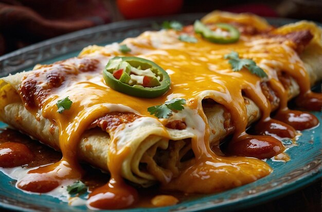 Enchiladas con queso derretido y salsa