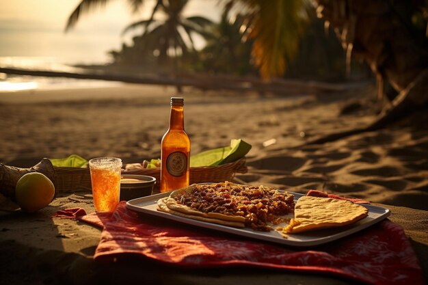 Foto enchiladas sendo desfrutadas com um copo de cerveja mexicana