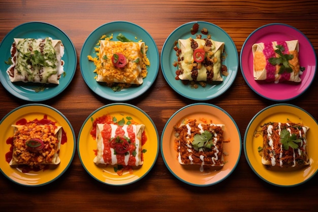 Enchiladas servidas con coloridos patrones mexicanos