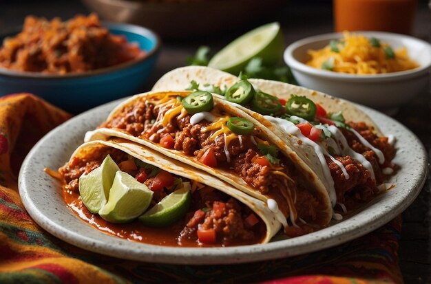 Enchiladas servidas con un lado de tacos callejeros mexicanos