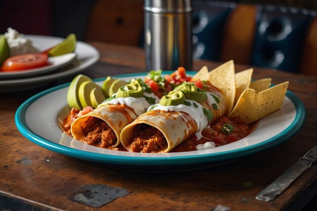 Foto enchiladas servidas en una urbana de moda