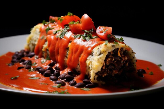 Enchiladas veganas de quinoa y frijol negro con salsa de pimienta roja