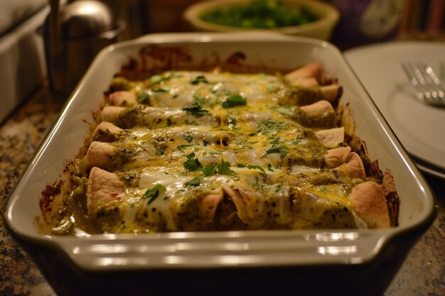 Foto enchiladas verdes de pollo con salsa de tomatillo