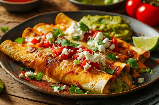 Enchiladas verdes y rojas con salsas mexicanas