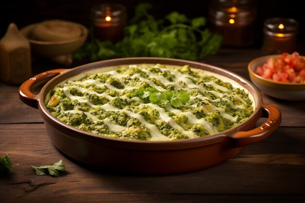 Enchiladas verdes servidas em um prato de barro em uma mesa de madeira