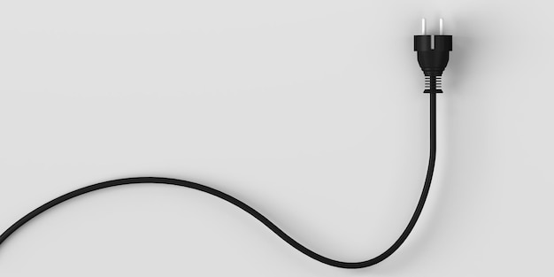 Enchufe con cable largo sobre fondo blanco Ilustración 3D Espacio de copia
