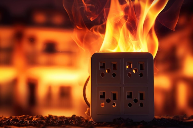 Foto un enchufe eléctrico en llamas