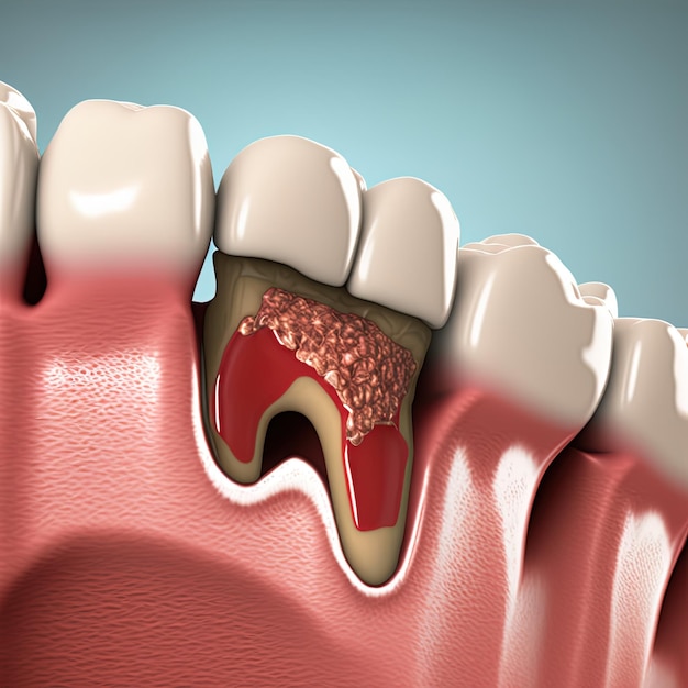 Encías inflamación de las encías recesión gingival Concepto de tratamiento dental Ilustración de representación 3D