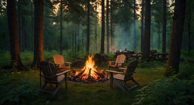 Foto se enciende una fogata en el bosque