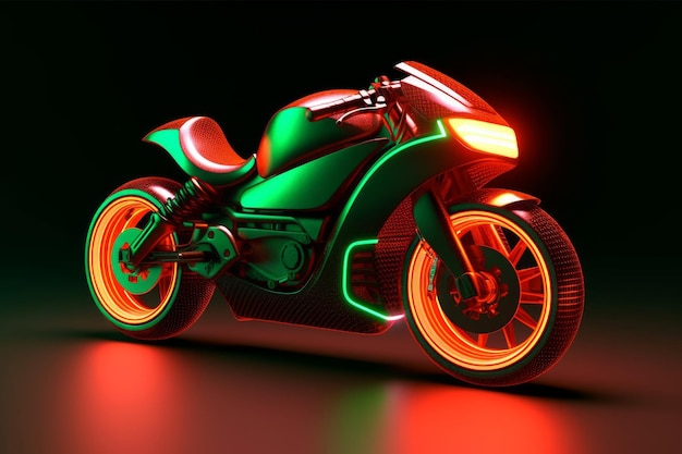 Se enciende una motocicleta con luces de neón.