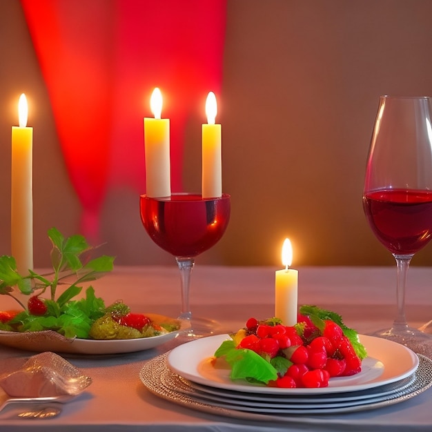 Se enciende una vela junto a un plato de comida y hay una vela sobre la mesa.