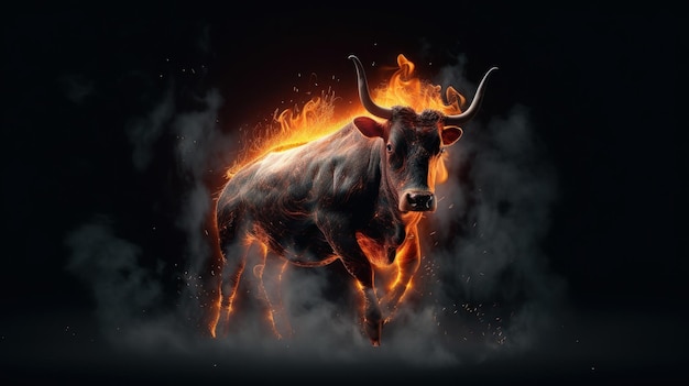 Encierro de toros en llamas Concepto de mercado alcista empresarial generado por Ai