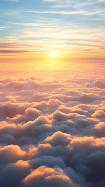 Por encima de las nubes durante la puesta de sol