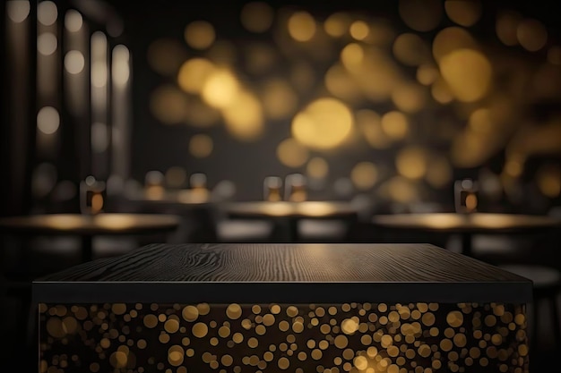Encimera de cocina de oro negro sobre fondo borroso Maqueta de mesa de lujo Ilustración generativa de IA