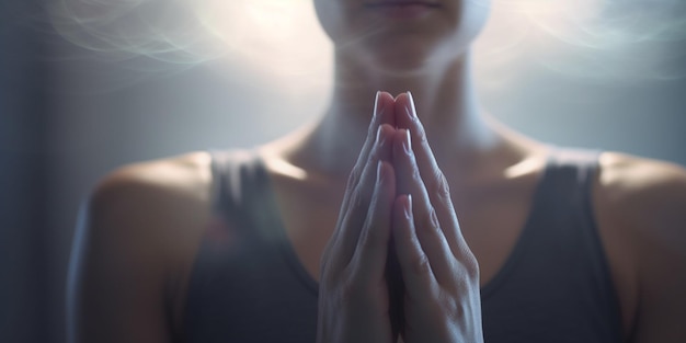 Encontrando a paz dentro da mulher meditando em pose de ioga de pernas cruzadas