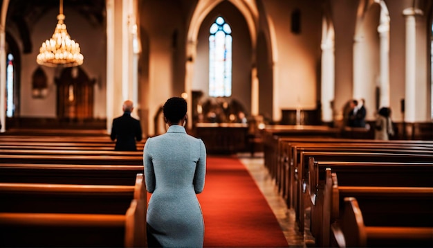 Foto encontrando serenidade na oração e meditação na igreja