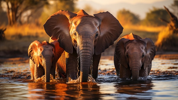 Encontro de elefantes africanos perto do Watering HolexA