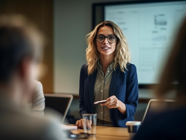 Encontro de trabalho em equipe de negócios colega profissional empresária grupo de gerente de discussão de escritório Generative AI