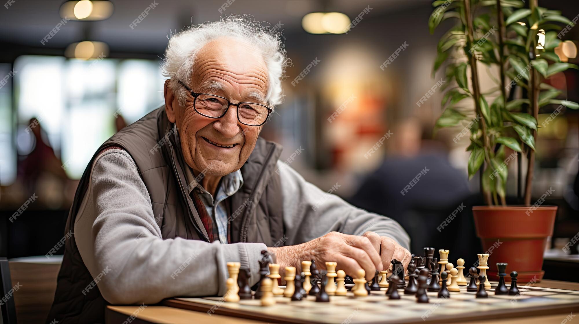 Idosos Aprendendo a Jogar Xadrez Foto de Stock - Imagem de