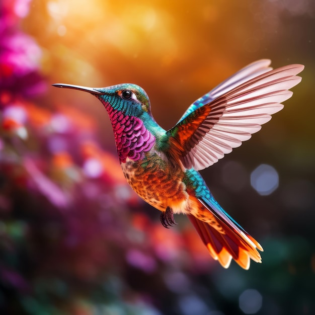 Encontro fascinante em voo Capturando uma foto vibrante de um colibri real em ação