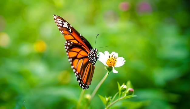 Encontro Gracioso Borboleta Monarca Descansando em uma Flor Cativando a Luz e a Beleza da Natureza