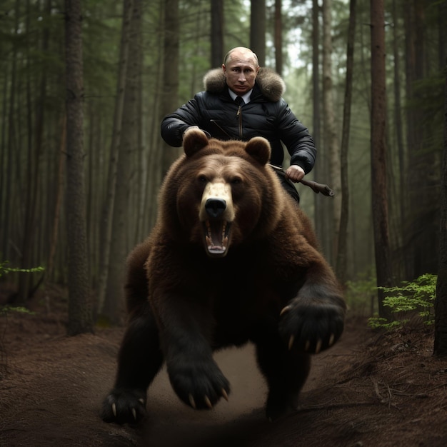 Foto encontro lendário o vínculo inquebrável de vladimir putin com um urso furioso no deserto russo