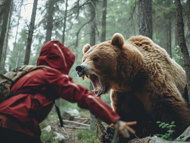 Foto encontro surpreendente com um urso na densa floresta