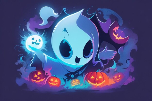 Encontros fantasmagóricos divertidos Arte de Halloween infantil e fofa