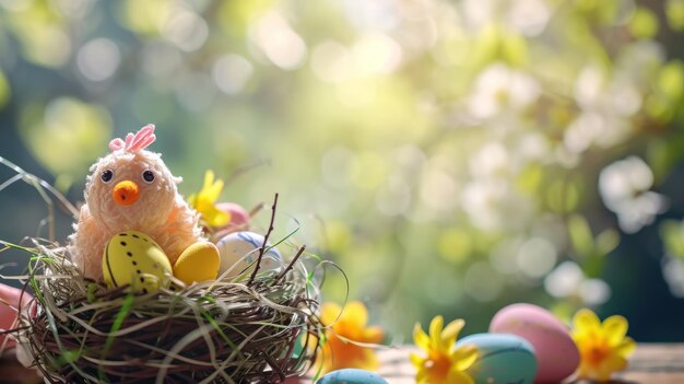 Un encuentro caprichoso Una gallina diminuta serenamente enclavada entre un abundante lecho de huevos exquisitos