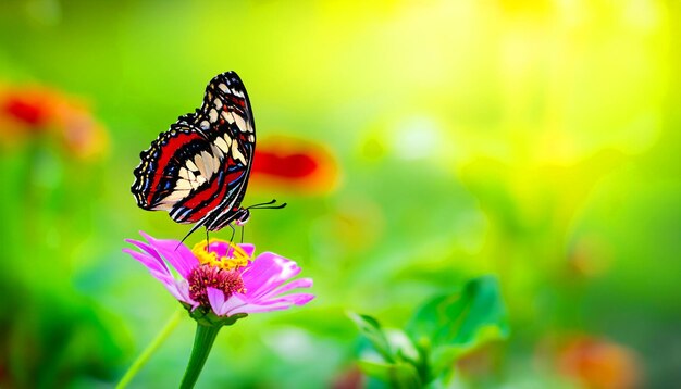 Encuentro elegante con una mariposa monarca descansando sobre una planta floral cautivando la luz y la belleza de la naturaleza