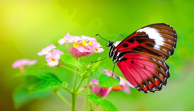 Encuentro elegante con una mariposa monarca descansando sobre una planta floral cautivando la luz y la belleza de la naturaleza