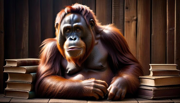Foto encuentro enigmático con el majestuoso orangután entre bosques antiguos y cuentos antiguos