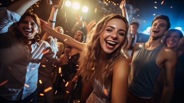 Un encuentro feliz con gente joven bailando