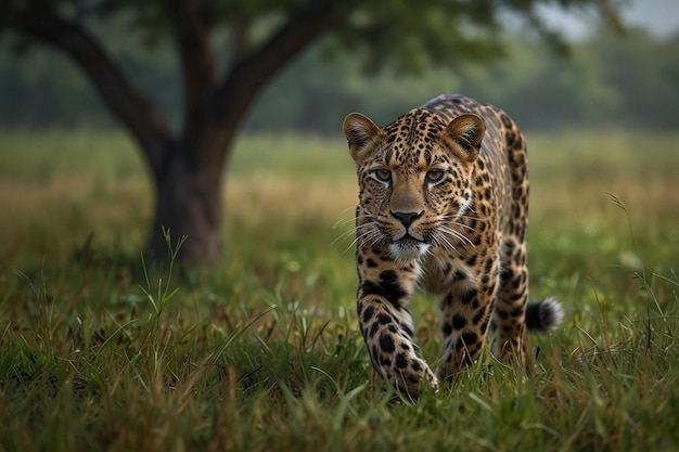 Encuentro con gracia un leopardo marrón en medio de vibrantes pastizales verdes ar 32