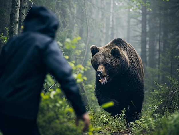 Encuentro con un oso de niebla en el bosque