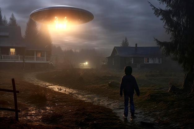 Foto encuentro de otro mundo cautivadora escena de abducción alienígena