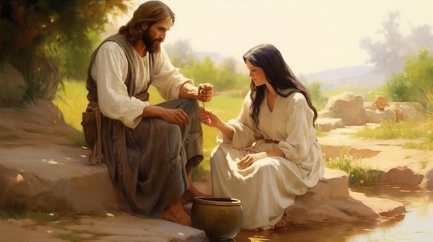Foto encuentro en el pozo jesús y la samaritana