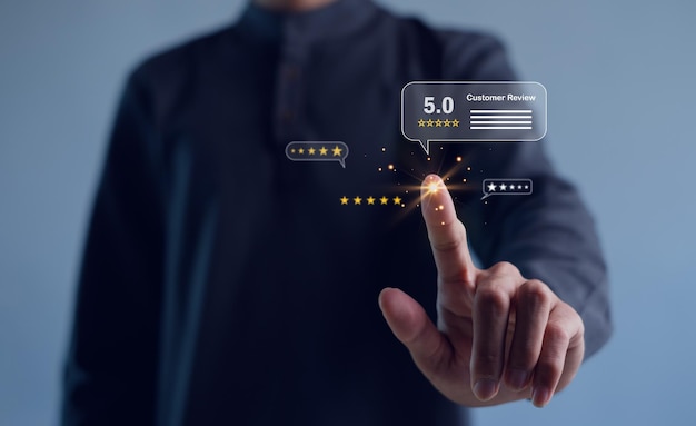 Encuesta en línea de satisfacción del cliente retroalimentación y calificaciones para el éxito empresarial Evaluación del servicio de calidad críticas positivas de los clientes