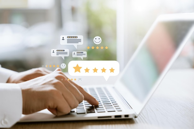 Encuesta de satisfacción del cliente Concepto Satisfacción de 5 estrellas Clasificación de la experiencia del servicio Aplicación en línea Evaluación del cliente Producto Servicio Satisfacción de calidad Revisión de comentarios Buena calidad La mayoría