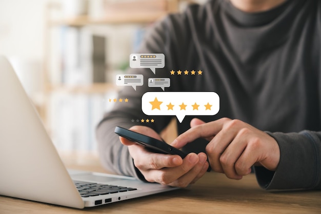 Encuesta de satisfacción del cliente Concepto Satisfacción de 5 estrellas Clasificación de la experiencia del servicio Aplicación en línea Evaluación del cliente Producto Servicio Satisfacción de calidad Revisión de comentarios Buena calidad La mayoría